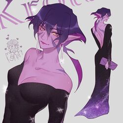  alien breasts cleavage dress female krolia lipstick makeup pointy_ears purple_skin short_hair voltron:_legendary_defender 