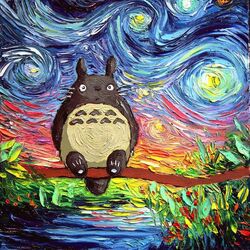  aja_trier bad_id bad_instagram_id branch fine_art_parody flower grey_fur impasto impressionism leaf looking_at_viewer no_humans oil_painting_(medium) outdoors painting_(medium) parody plant red_flower sky solo starry_night_(van_gogh) style_parody tonari_no_totoro totoro traditional_media vincent_van_gogh_(style) water whiskers 