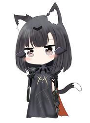  adeline_(girls&#039;_frontline) animal_ear_fluff animal_ears bailingxiao_jiu black_hair black_pants black_scapular brown_eyes cat_ears cat_girl cat_tail chibi closed_mouth commentary_request female full_body girls&#039;_frontline hair_ornament hairclip long_hair nyto_(generic)_(girls&#039;_frontline) nyto_(girls&#039;_frontline) pants paradeus scapular simple_background solo standing tail white_background 