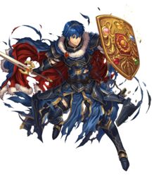  1boy armor armored_boots binding_shield blue_eyes blue_hair boots broken_armor cape clenched_teeth falchion_(fire_emblem) fingerless_gloves fire_emblem fire_emblem:_mystery_of_the_emblem fire_emblem_heroes full_body fur_trim gloves highres holding holding_shield holding_sword holding_weapon izuka_daisuke jewelry male_focus marth_(fire_emblem) non-web_source official_art parted_lips sheath shield shiny short_sleeves shoulder_armor shoulder_pads solo sword teeth tiara torn_clothes transparent_background weapon 