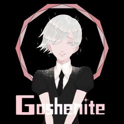  1other androgynous black_background character_name colored_eyelashes commentary_request crystal_hair eyes_visible_through_hair gem_uniform_(houseki_no_kuni) goshenite_(houseki_no_kuni) grey_eyes houseki_no_kuni jaganome looking_at_viewer necktie other_focus short_hair smile solo sparkle upper_body white_eyes white_hair 