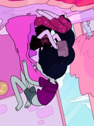  2018 3:4 adventure_time black_body black_skin candy candy_humanoid candy_people_(at) canon_couple cartoon_network clothing dessert discount-supervillain duo female female/female floating food food_creature food_hair food_humanoid grey_body grey_skin humanoid humanoid_pointy_ears kissing living_candy machine marceline_abadeer midair not_furry pajamas pink_body pink_skin princess_bubblegum pseudo_hair romantic romantic_couple upside-down upside_down_kiss vampire 