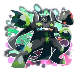  blurry claws commentary e_volution full_body legs_apart looking_at_viewer no_humans outline pokemon pokemon_(creature) solo standing white_eyes zygarde zygarde_(complete) 