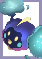  :d border commentary_request cosmog grey_border highres koma_nezumi md5_mismatch no_humans open_mouth pokemon pokemon_(creature) smile solo sparkle tongue white_background yellow_eyes 