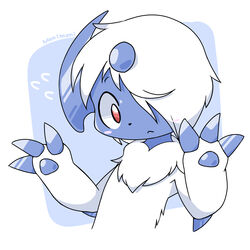  1:1 2022 3_fingers absol ambiguous_gender anthro anthrofied artist_name blush blush_stickers bodily_fluids chest_tuft claws digital_media_(artwork) finger_claws fingers fluffy flying_sweatdrops fur generation_3_pokemon grey_body hair hair_over_eye hi_res icon kemono looking_at_viewer monimoni nintendo one_eye_obstructed pawpads pokemon pokemon_(species) pokemorph reaction_image red_eyes signature solo sweat sweatdrop tuft white_body white_fur white_hair young young_anthro 