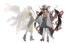  2ledwbtfz00qqoc 2others alternate_costume alternate_hairstyle androgynous bad_id bad_twitter_id bird_wings black_eyes black_hair bow brown_coat coat detached_sleeves enraku_tsubakura geta grey_eyes grey_hair hat highres houlen_yabusame japanese_clothes large_hat len&#039;en multiple_others neck_ribbon other_focus puffy_short_sleeves puffy_sleeves red_ribbon ribbon short_hair_with_long_locks short_sleeves shorts tabi top_hat wide_sleeves wings 