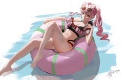  alternate_costume barefoot bikini breasts cleavage closed_mouth collarbone eyewear_on_head female fire_emblem fire_emblem:_three_houses fire_emblem_heroes hilda_valentine_goneril hilda_valentine_goneril_(summer) innertube long_hair looking_at_viewer medium_breasts multi-strapped_bikini navel ntdanny official_alternate_costume pink_bikesuit pink_bikini pink_eyes pink_hair red-tinted_eyewear red_bikini relaxing round_eyewear signature solo striped_bikini striped_clothes sunglasses swim_ring swimsuit tinted_eyewear twintails vertical-striped_bikini vertical-striped_clothes yellow-framed_eyewear 