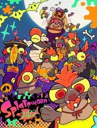  anthro candy cape clothing dessert euraru fangs fish food group hair halloween hi_res holidays marine mummy_costume mummy_wrappings nintendo red_eyes red_hair salmonid_(splatoon) splatoon teeth vampire_costume yellow_sclera 