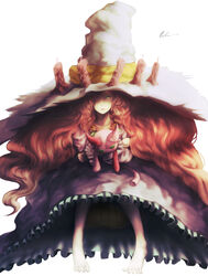  absurdres anna_(granblue_fantasy) barefoot big_hair black_dress bloomers boku_(bo_ku) candle commentary_request dress female frilled_dress frills full_body granblue_fantasy green_eyes hair_over_one_eye hat highres long_hair looking_at_viewer red_hair signature simple_background sitting solo stuffed_animal stuffed_cat stuffed_toy underwear very_long_hair wavy_hair witch_hat 