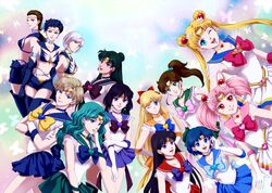  6+girls :d aino_minako aqua_hair back_bow bishoujo_senshi_sailor_moon bishoujo_senshi_sailor_moon_stars bishoujo_senshi_sailor_moon_supers black_hair blonde_hair blue_bow blue_choker blue_eyes blue_hair blue_sailor_collar boots bow brooch brown_hair chibi_usa choker commentary_request cone_hair_bun crescent crisis_moon_compact crossed_arms double_bun elbow_gloves gloves green_choker green_eyes green_sailor_collar hair_bun hair_ornament hairbow hairpin half_updo heart heart_brooch heart_choker highres hino_rei jewelry kaiou_michiru kino_makoto knee_boots long_hair magical_girl meiou_setsuna mizuno_ami multicolored_background multiple_girls open_mouth orange_choker orange_sailor_collar photoshop_(medium) pink_bow pink_hair pink_sailor_collar ponytail purple_hair purple_sailor_collar red_bow red_eyes red_sailor_collar sailor_chibi_moon sailor_collar sailor_jupiter sailor_mars sailor_mercury sailor_moon sailor_neptune sailor_pluto sailor_saturn sailor_senshi sailor_senshi_uniform sailor_star_fighter sailor_star_healer sailor_star_maker sailor_uranus sailor_venus seiya_kou short_hair shorts single_hair_bun skirt smile standing star_(symbol) star_choker suji super_sailor_chibi_moon super_sailor_jupiter super_sailor_mars super_sailor_mercury super_sailor_moon super_sailor_neptune super_sailor_pluto super_sailor_saturn super_sailor_uranus super_sailor_venus taiki_kou ten&#039;ou_haruka thigh_boots thighhighs tiara tomoe_hotaru tsukino_usagi twintails very_short_hair white_footwear white_gloves white_hair yaten_kou 