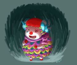  ambiguous_gender animal_crossing anthro better_version_at_source bovid caprine clown colorful_theme creepy domestic_sheep eralyn hair mammal nintendo pietro red_hair scarf sheep solo 