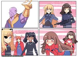  6+girls aqua_eyes avengers:_infinity_war black_hair black_panther_(marvel) black_panther_(marvel)_(cosplay) blank_eyes blonde_hair blue_eyes brown_hair captain_america captain_america_(cosplay) cosplay dark_skin doctor_strange doctor_strange_(cosplay) eye_of_agamotto eyepatch genderswap_(mtf) hinghoi infinity_gauntlet iron_man iron_man_(cosplay) lyrical_nanoha mahou_shoujo_lyrical_nanoha marvel multiple_girls oerba_yun_fang orange_eyes orange_hair red_eyes rule_63 snapping_fingers sparkle spider-man spider-man_(cosplay) spoilers sweatdrop takamachi_nanoha thanos thor_(marvel) thor_(marvel)_(cosplay) twintails winter_soldier winter_soldier_(cosplay) 