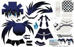  absurdres artist_name bikini black_rock_shooter black_rock_shooter_(character) blue_eyes blue_fire blue_hair character_name chibi commentary_request el_joey female fire flaming_eye gloves highres long_hair pale_skin paper_cutout solo swimsuit sword twintails watermark weapon web_address 