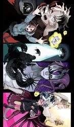  absurdres acrobatic_silky_(dandadan) alien all_fours arm_up arms_up ayase_momo ayase_seiko black_hair black_jacket black_socks blue_hoodie bovine bow brown_hair chiquitita cigarette closed_eyes crawling dandadan earrings earthbound_spirit_crab_(dandadan) evil_eyes exposed_muscle extra_eyes facial_mark flatwoods_monster_(dandadan) floating flying_saucer forced_smile gakuran glasses gold green_bow hat highres holding holding_removed_eyewear hood hoodie jacket jewelry jin_enjoji long_hair looking_at_viewer manjiro_(dandadan) medium_hair mr._mantis_shrimp multicolored_hair multiple_boys multiple_girls nakano_(2_mannaka) nessie_(dandadan) open_mouth pink_hair prehensile_hair purple_eyes ringed_eyes ritual robe running school_uniform serpo_(dandadan) shiratori_aira_(dandadan) short_hair sideways skirt smile socks spacecraft spiked_hair sun_hat sweater_vest takakura_ken_(dandadan) taro_(dandadan) topless_male transformation tsuchinoko_(dandadan) tunnel turbo_granny two-tone_hair unworn_eyewear white_hair white_robe worm 