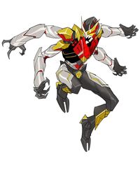  airborne armor dan_mora english_commentary extra_hands floating highres humanization leopardon looking_to_the_side marvel open_hands power_armor science_fiction spider-man_(series) spider-man_(toei) superhero_costume tokusatsu v-fin white_background yellow_eyes 