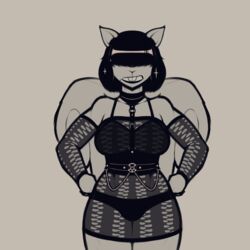  1:1 absurd_res alternative_fashion anthro athletic athletic_female big_breasts black_hair breasts buckteeth clothed clothing corset digital_media_(artwork) dolores_(freepancakes) female freepancakes fur goth hair hair_over_eye hi_res lingerie mammal mesh_top occult_symbol one_eye_obstructed pentagram rodent sciurid simple_background solo sparkles symbol teeth topwear tree_squirrel 