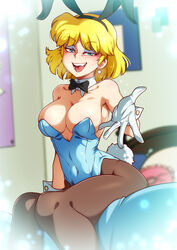  :d animal_ear_hairband animal_ears bare_shoulders black_bow black_bowtie black_hairband black_pantyhose blonde_hair blue_eyes blue_leotard blurry blurry_background bow bowtie breasts cleavage collarbone commentary covered_navel detached_collar earrings english_commentary fake_animal_ears female gloves hairband highres indoors jcm2 jewelry large_breasts leotard looking_at_viewer lori_loud oerba_yun_fang on_bed open_mouth outstretched_hand pantyhose playboy_bunny rabbit_ear_hairband rabbit_ears rabbit_tail short_hair sitting smile solo tail the_loud_house tongue white_gloves 