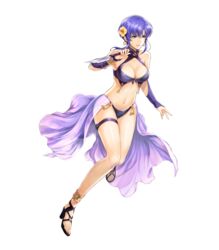  bare_shoulders bikini blue_eyes blue_hair bracelet breasts bridal_gauntlets dagger earrings female fire_emblem fire_emblem:_the_blazing_blade fire_emblem_heroes flower full_body hair_flower hair_ornament hibiscus high_heels highres holding holding_weapon jewelry knife large_breasts navel official_art parted_lips reverse_grip sandals see-through shiny_skin short_hair solo stomach swimsuit thigh_strap toeless_footwear toes transparent_background ursula_(fire_emblem) ursula_(summer)_(fire_emblem) water weapon yamada_koutarou 