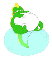  blush bub_(bubble_bobble) bubble bubble_bobble bubble_dragon colored inflatable_ride inflation male overweight overweight_male saphiros solo square_enix tailbutt taito third-party_edit 