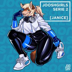  1:1 2018 anthro biped black_clothing black_latex black_nose blue_eyes blue_latex bottomwear breasts brown_hair canid canine clothed clothing digital_media_(artwork) electronics female fluffy fluffy_tail footwear fox fully_clothed fur gloves hair handwear headphones headphones_around_neck hi_res janice_brooks jooshy kneeling latex latex_clothing latex_gloves latex_handware latex_handwear latex_skinsuit looking_at_viewer mammal orange_body orange_fur pants ponytail rubber_clothing shoes skinsuit sneakers solo sweater tail thick_thighs tight_clothing topwear white_clothing white_sweater white_topwear y2k_(graphic_design) 