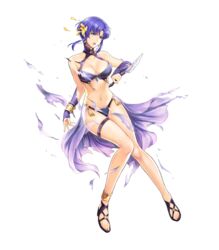  bare_shoulders bikini blue_eyes blue_hair bracelet breasts bridal_gauntlets collarbone dagger earrings female fire_emblem fire_emblem:_the_blazing_blade fire_emblem_heroes flower full_body hair_flower hair_ornament hibiscus high_heels highres holding holding_weapon jewelry knife large_breasts looking_away official_art open_mouth petals reverse_grip sandals short_hair solo swimsuit thigh_strap toeless_footwear toes torn_clothes transparent_background ursula_(fire_emblem) ursula_(summer)_(fire_emblem) weapon yamada_koutarou 