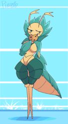  aliasing antennae_(anatomy) anthro arthropod_abdomen biped blue_eyes blush blush_lines breasts cookie digital_media_(artwork) eating eating_cookie eating_food elmira_(averagefanenjoyer) eyelashes featureless_breasts featureless_crotch female food full-length_portrait generation_5_pokemon leavanny medium_breasts nintendo nude pear-shaped_figure pixcello pokemon pokemon_(species) portrait shaded signature solo standing thick_thighs unavailable_at_source wide_hips 