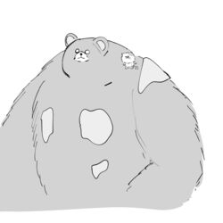  1:1 anthro bear claws domestic_cat duo felid feline felis glowing glowing_eyes hi_res li&#039;l_judd male mammal monochrome mr._grizz nintendo size_difference slime splatoon watakofu 