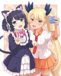  alternative_fashion animal_humanoid bird_dog black_hair blonde_hair blue_eyes blush breasts canid canid_humanoid canine canine_humanoid canis cat_humanoid cellphone cyan_hijirikawa dog_humanoid domestic_cat domestic_dog duo electronics eyewear fangs felid felid_humanoid feline feline_humanoid felis female glasses golden_retriever goth gothic_lolita gyaru hair hi_res humanoid hunting_dog j-fashion kogal lolita_(fashion) long_hair machikado07 mammal mammal_humanoid open_mouth phone retoree_(show_by_rock!!) retriever sanrio selfie short_hair show_by_rock!! smartphone smile tan_body tan_skin teeth yellow_eyes 