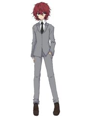  1boy blazer blue_eyes concept_art gomiisan hand_in_pocket highres jacket male_focus mason_camdenburg necktie red_hair school_uniform short_hair solo turtle_head 