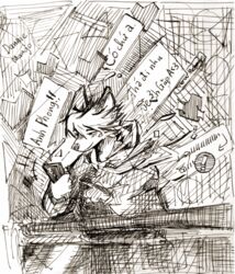  anthro blush canid canine clothing danniemang dialogue electronics fox gesture glass hair hand_gesture hatching_(art) heart_symbol hi_res hoodie leaning leaning_on_object looking_at_another looking_at_object looking_at_phone looking_down love male mammal message messy monochrome notification phone phone_call phong_(danniemang) pointing shaded shapes short_hair smile solo sparkles speech_bubble text topwear traditional_media_(artwork) vietnamese_text 