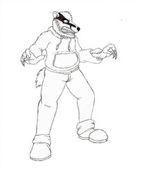  2015 angry anthro augen_sinum_(character) augensinum badger beard belt bottomwear claws clothed clothing denim denim_bottomwear denim_clothing digital_drawing_(artwork) digital_media_(artwork) facial_hair footwear growling hi_res hoodie jeans male mammal monochrome mustelid musteline pants sharp_teeth shoes simple_background solo standing teeth topwear true_musteline weasel white_background 