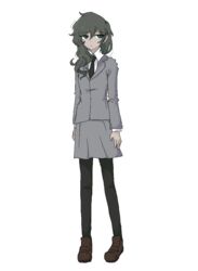  black_eyes black_hair black_pantyhose blazer concept_art dark_skin female gomiisan harriet_lily highres jacket long_hair necktie pantyhose pleated_skirt school_uniform skirt solo turtle_head 