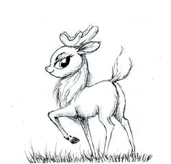  2015 antlers ass black_and_white cloven_hooves deer el-yeguero female feral fur grass hooves horn inktober lidded_eyes looking_at_viewer looking_back looking_back_at_viewer mammal monochrome new_world_deer plant raised_hoof raised_leg raised_tail rear_view reindeer simple_background smile solo tail them&#039;s_fightin&#039;_herds traditional_media_(artwork) velvet_reindeer_(tfh) white_background 