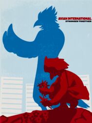  3:4 absurd_res ambiguous_gender anthro avian bird building clothed clothing crouching duo english_text flower graphic_design hi_res holding_flower holding_object huge_filesize illustration iriushoot minimalism minimalist modern picking_flowers plant poster silhouette standing text 