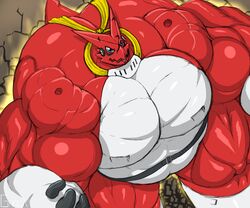  6:5 abs anthro bandai_namco belly belt big_muscles big_pecs black_belt blue_eyes countershading deltoids digimon digimon_(species) dragon grinex growth huge_muscles huge_pecs humanoid hyper hyper_biceps hyper_deltoids hyper_muscles hyper_pecs hyper_quads jagged_mouth male manly muscle_growth muscular muscular_arms mythological_creature mythological_scalie mythology pecs red_body scalie scarf shoutmon slightly_chubby solo trapezius triceps white_body white_countershading yellow_aura yellow_scarf 