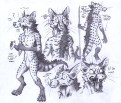  0laffson 2023 5_fingers animal_noises anthro back_mane biped bracelet civet claws crotch_tuft digitigrade ears_back ears_up english_text fangs fingers fur graphite_(artwork) hi_res hissing holding_melee_weapon holding_object holding_polearm holding_spear holding_weapon inner_ear_fluff jewelry licking_nose looking_aside looking_back looking_forward male mammal mane markings melee_weapon monochrome motion_lines necklace no_thoughts_head_empty nude open_mouth pencil_(artwork) pivoted_ears polearm question_mark signature solo spear spots spotted_body stone_axe striped_markings striped_tail stripes tail tail_mane tail_markings teeth text tongue tongue_out traditional_media_(artwork) tuft viverrid weapon whiskers 