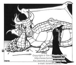  1994 anthro bone clothing dragon duo english_text female hat headgear headwear horn magic male monochrome mythological_creature mythological_scalie mythology scales scalie signature skull tail text tim_o&#039;rourke traditional_media_(artwork) wings wizard_hat 