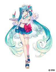  aqua_eyes aqua_hair aqua_nails bead_bracelet beads beret blue_sailor_collar blue_skirt bow bow_skirt bracelet cherry commentary cropped_shirt crypton_future_media drinking_straw female figure_available food frilled_garter frilled_shirt frilled_skirt frills fruit full_body furyu_sweet_sweets_series hair_ornament hairclip hand_up hat hatsune_miku highres holding holding_tray ice_cream ice_cream_float jewelry long_hair looking_at_viewer melon_soda miniskirt nail_polish official_alternate_costume official_art open_mouth red_bow sailor_collar saine sandals shirt simple_background skirt smile solo suspender_skirt suspenders tachi-e toenail_polish toenails tray twintails very_long_hair vocaloid white_background white_hat white_shirt 