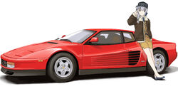  bad_proportions baseball_cap car commentary_request egu_(e_g_u) female ferrari ferrari_testarossa full_metal_panic hat high_heels jacket military military_uniform motor_vehicle name_connection object_namesake photoshop_(medium) pun salute shoes solo sports_car teletha_testarossa uniform vehicle_focus 