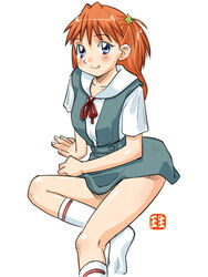  blue_eyes feet ikurumi_kaoru neon_genesis_evangelion orange_hair school_uniform serafuku sit sitting socks soryu_asuka_langley 