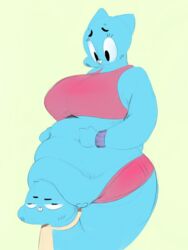  anthro big_breasts blue_body blue_skin bra breasts cartoon_network clothing digital_media_(artwork) domestic_cat duo felid feline felis female gumball_watterson hi_res male mammal musikalgenius nicole_watterson overweight slightly_chubby the_amazing_world_of_gumball underwear young 