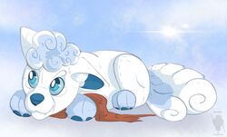  2019 alolan_form alolan_vulpix ambiguous_gender canid cloth digital_media_(artwork) feral fur generation_7_pokemon mammal multi_tail nintendo paws plushie pokemon pokemon_(species) pronghornpunk regional_form_(pokemon) solo tail white_body white_fur 