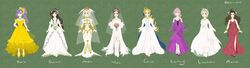  &eacute;clair_farron 6+girls aerith_gainsborough ashelia_b&#039;nargin_dalmasca asymmetrical_hair black_hair blonde_hair bouquet bow brown_hair celes_chere character_name dress faris_scherwiz final_fantasy final_fantasy_5 final_fantasy_ix final_fantasy_vi final_fantasy_vii final_fantasy_x final_fantasy_xii final_fantasy_xiii final_fantasy_xv garnet_til_alexandros_xvii hairbow lightning_returns:_final_fantasy_xiii long_hair looking_at_viewer lunafreya_nox_fleuret miri_(mirik) multiple_girls official_alternate_costume pink_hair ponytail purple_dress purple_hair red_dress short_hair simple_background strapless strapless_dress very_long_hair wedding_dress white_dress yellow_dress yuna_(ff10) 