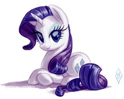  2012 blue_eyes cutie_mark equid equine female feral friendship_is_magic hair hasbro horn long_hair mammal my_little_pony mythological_creature mythological_equine mythology purple_hair rarity_(mlp) signature simple_background smile solo unicorn whitediamonds 