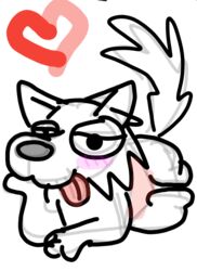  &lt;vampirefuuucker&gt; bedroom_eyes blush canid canine canis clothing half-closed_eyes hand_on_face happy heart_symbol looking_at_viewer lying male mammal narrowed_eyes on_front seductive solo tongue tongue_out underwear whitewolf wolf 