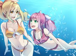  2girls bad_id bad_pixiv_id bikini blonde_hair freediving green_eyes long_hair marin_(umi_monogatari) multiple_girls okaman ponytail red_hair swimming swimsuit umi_monogatari underwater urin_(umi_monogatari) yellow_eyes 