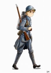  brown_eyes brown_hair gun gyan_(akenosuisei) helmet military military_uniform original rifle soldier uniform weapon world_war_i 