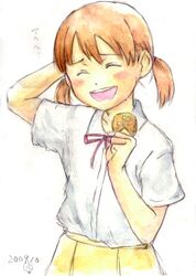  blush brown_hair closed_eyes hourou_musuko sasa_kanako school_uniform smile 