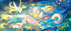  absurdres animal_ears bare_legs barefoot cat_ears character_request commentary_request feline female heterochromia highres long_hair looking_at_viewer original sheya solo thighs very_long_hair virtual_youtuber water white_hair 