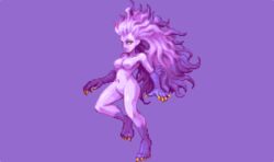  abysswolf claws colored_skin commentary_request female final_fantasy final_fantasy_vi floating long_hair monster_girl multicolored_hair navel pixel_art psychic purple_background purple_hair purple_skin solo terra_branford trance_terra_branford two-tone_hair 